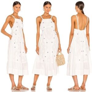 NWT FREE PEOPLE 70s Floral Embroidery Sleeveless Boho Lace Maxi Peasant Dress XS